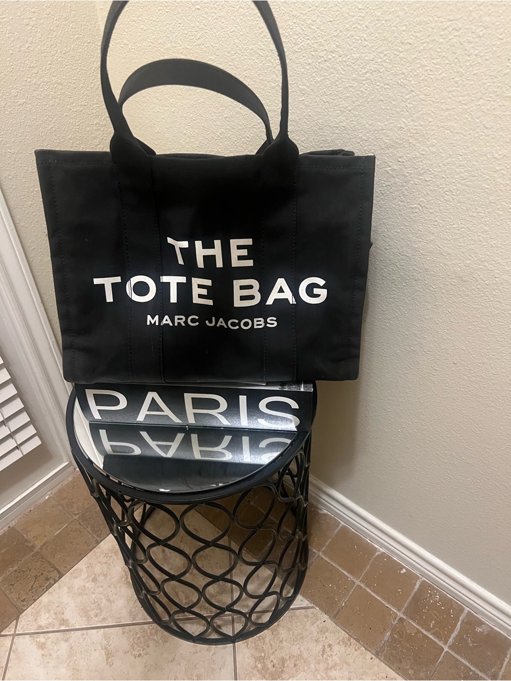 Marc Jacobs Black Canvas 'The Tote Bag' with White Logo authentic
